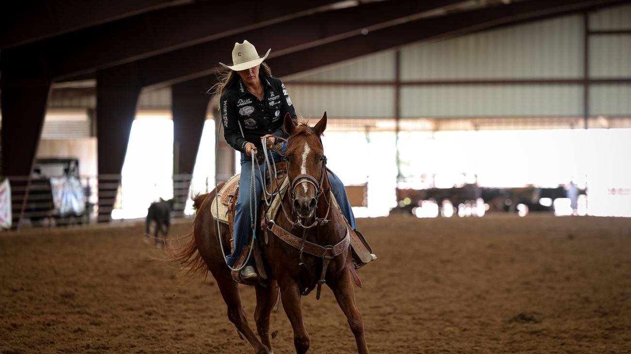 Under saddle in the practice pen